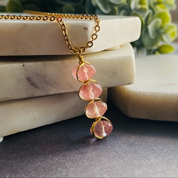 Cherry Quartz Jewelry set Pendant Necklace Dangle Earrings crystal jewelry - Picture 9 of 9